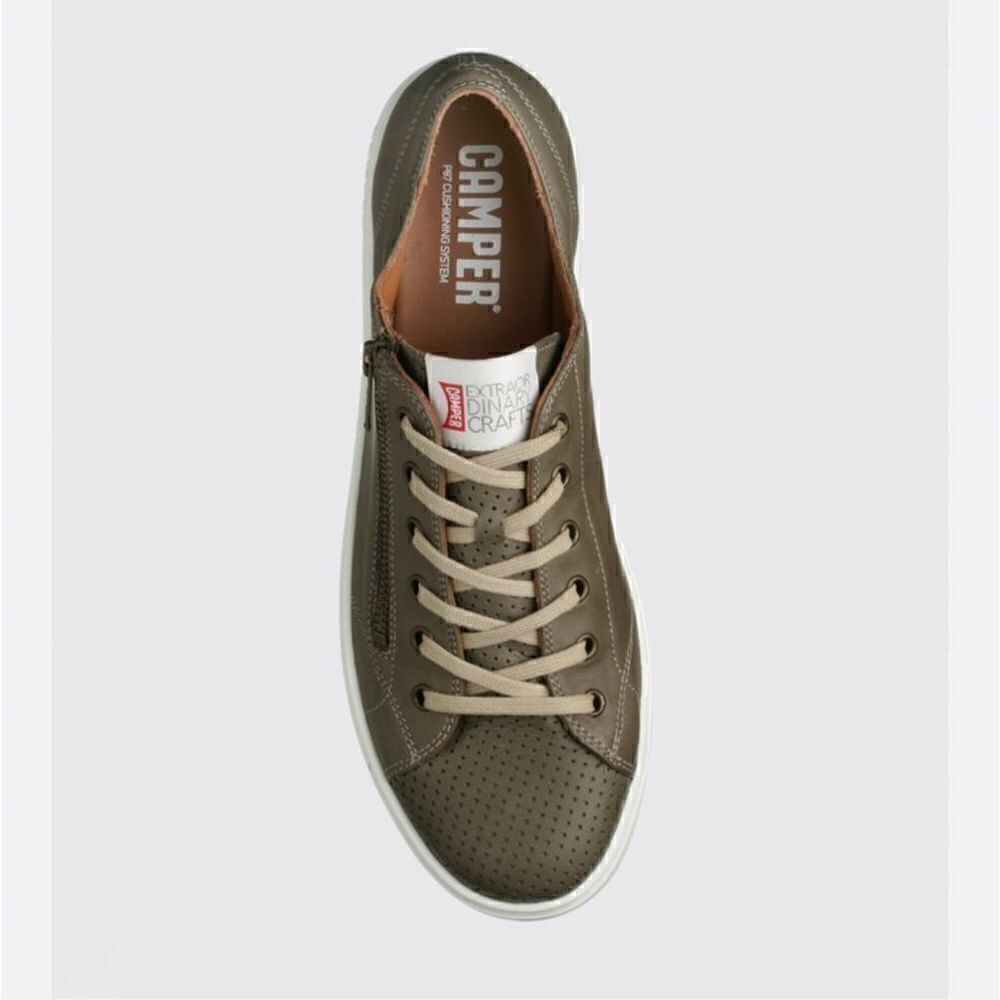Camper Mens K3 Grey/Green Lace Up Leather Low Ankle Sneaker With Zipper Detail